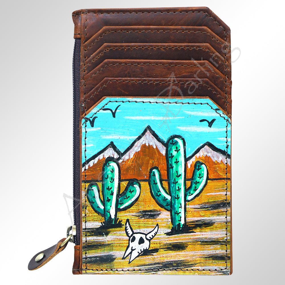 ADCCM101 Hand-Painted Card Holder - Western Cowhide Leather Zip Wallet