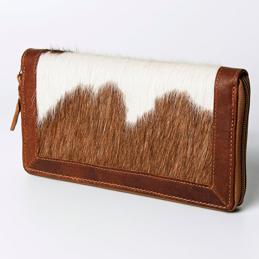 ADBGZ467 Brown & White Cowhide Zip-Around Leather Wallet - American Darling