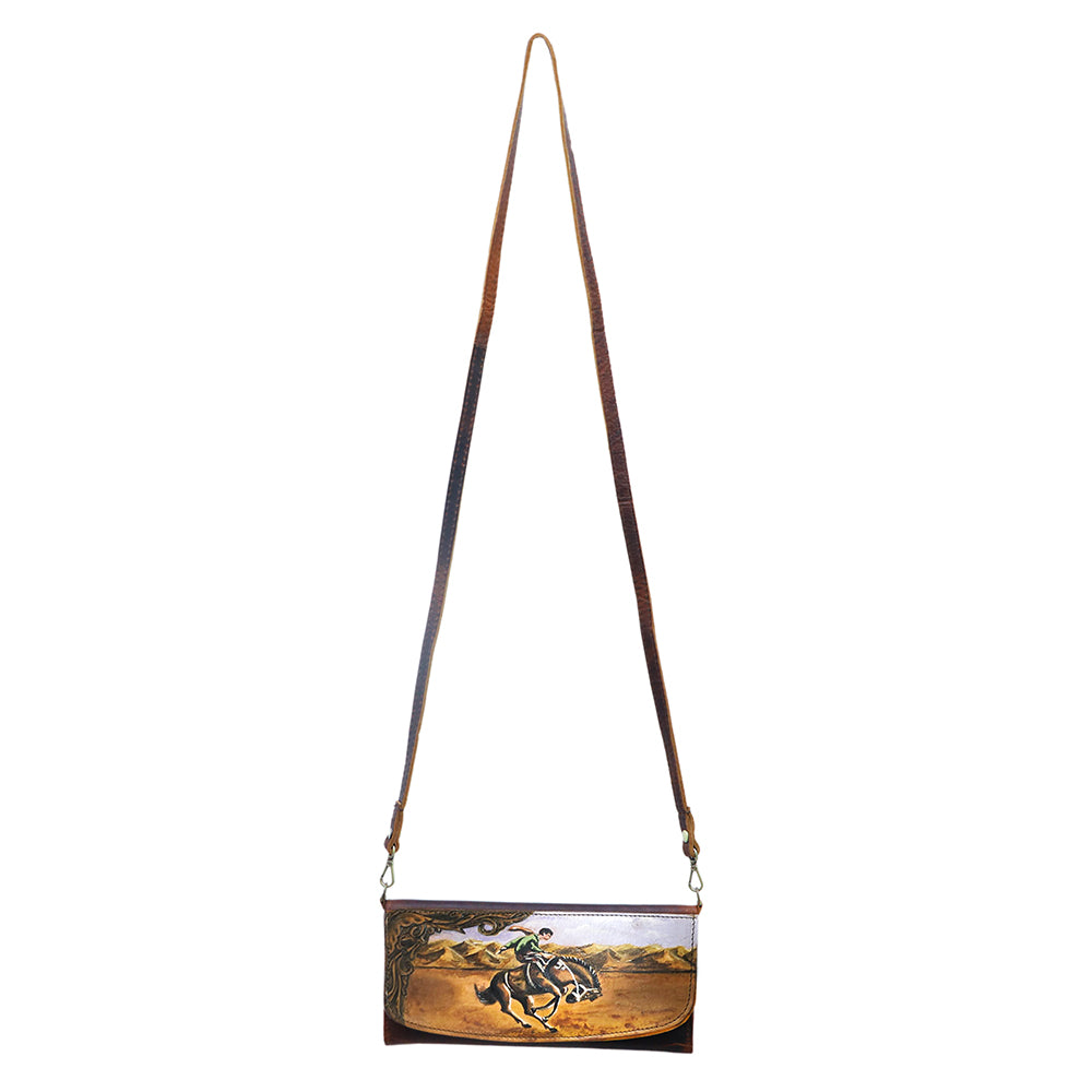 ADBGM112 Hand-Painted Leather Crossbody Clutch - Western Design
