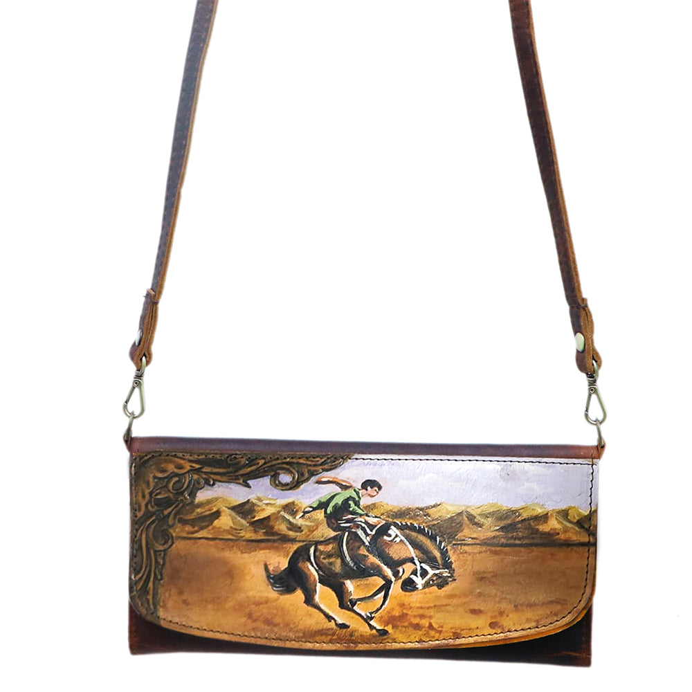 ADBGM112 Hand-Painted Leather Crossbody Clutch - Western Design