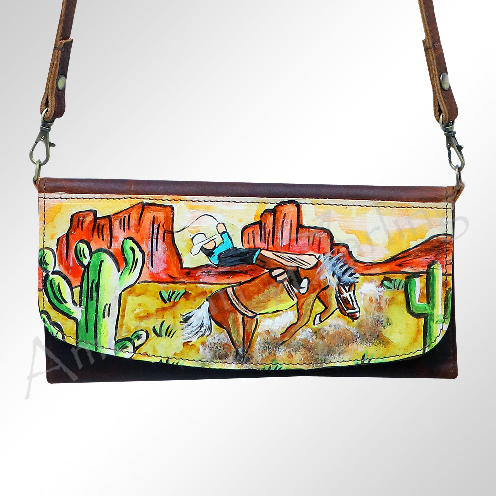 ADBGM112 Hand-Painted Leather Crossbody Clutch - Western Design