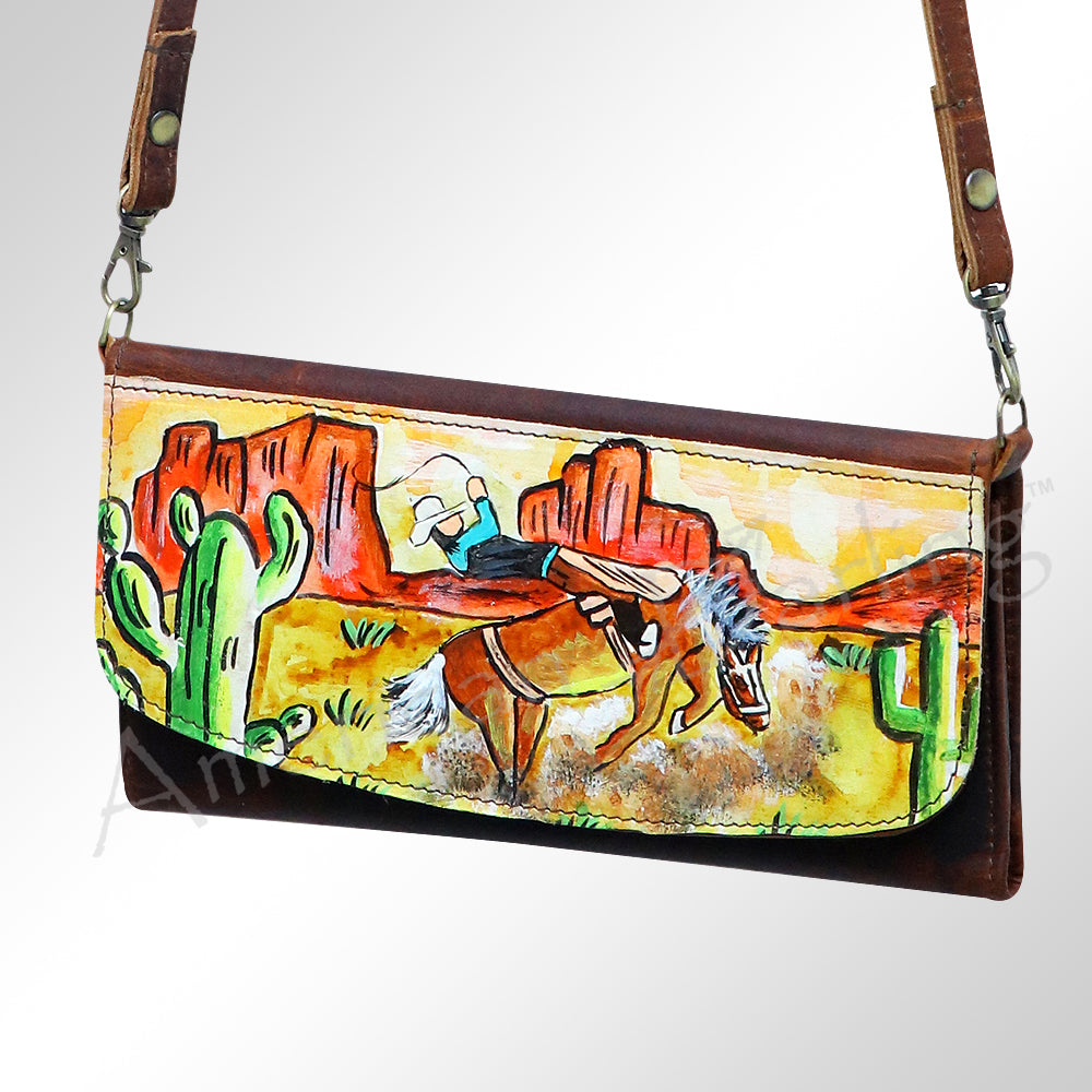 ADBGM112 Hand-Painted Leather Crossbody Clutch - Western Design