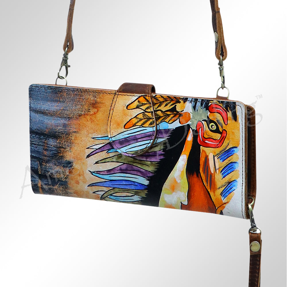 ADBGM113 Hand-Painted Leather Rodeo Wallet Crossbody-Western Design