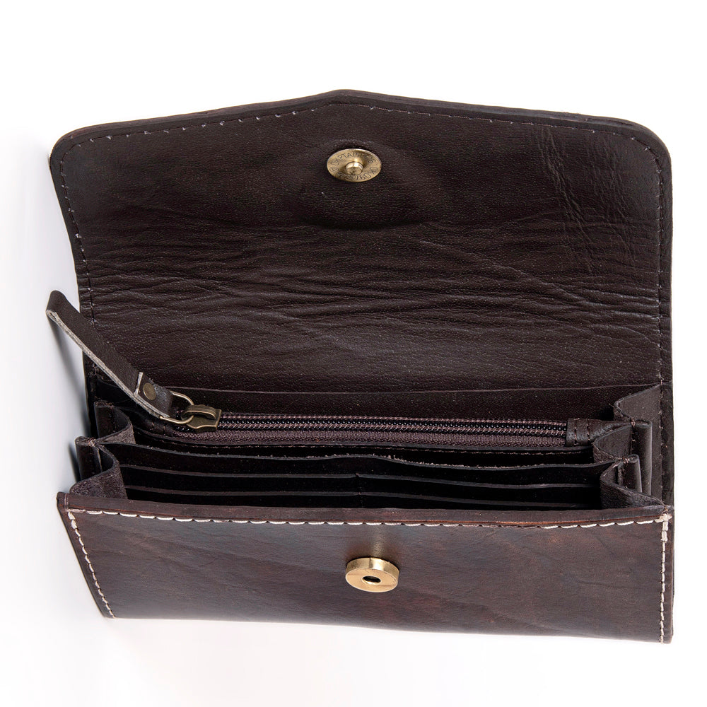 ADBGH105 Tooled Leather Western Wallet - Turquoise Stone Inlay & Floral Design