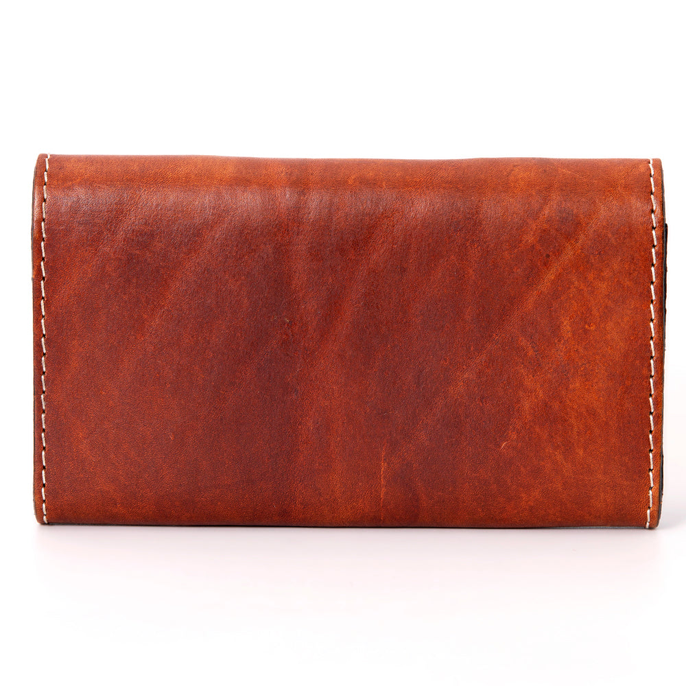 ADBGH105 Tooled Leather Western Wallet - Turquoise Stone Inlay & Floral Design