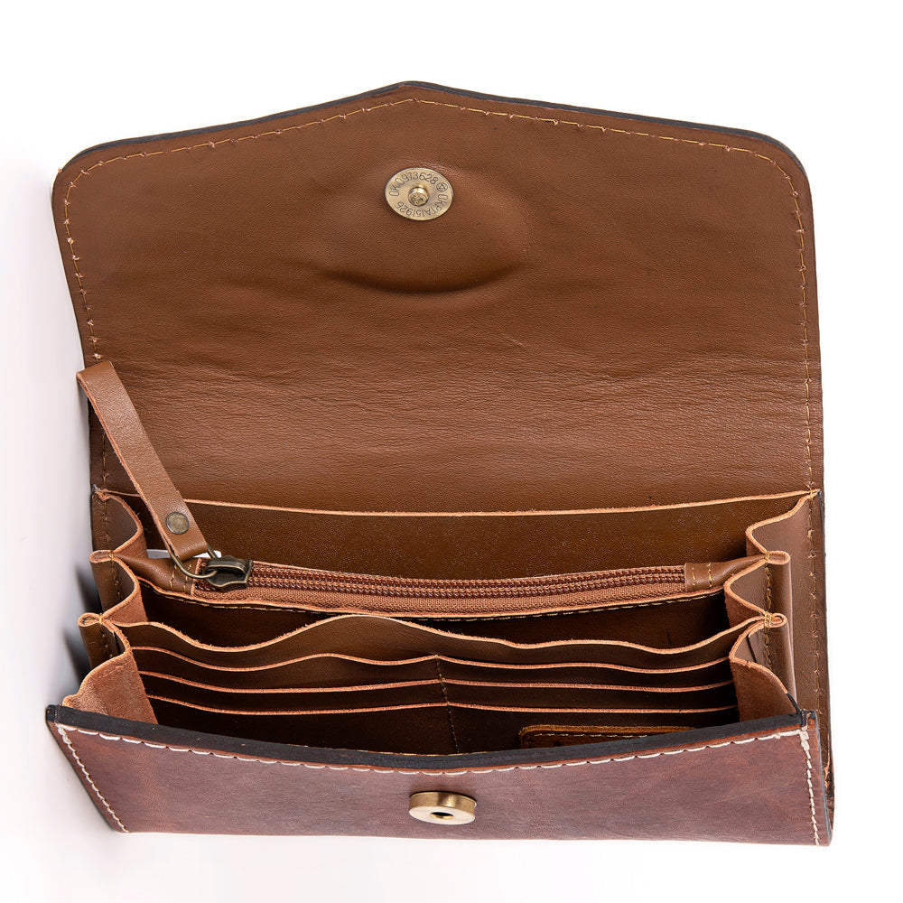 ADBGH105 Tooled Leather Western Wallet - Turquoise Stone Inlay & Floral Design