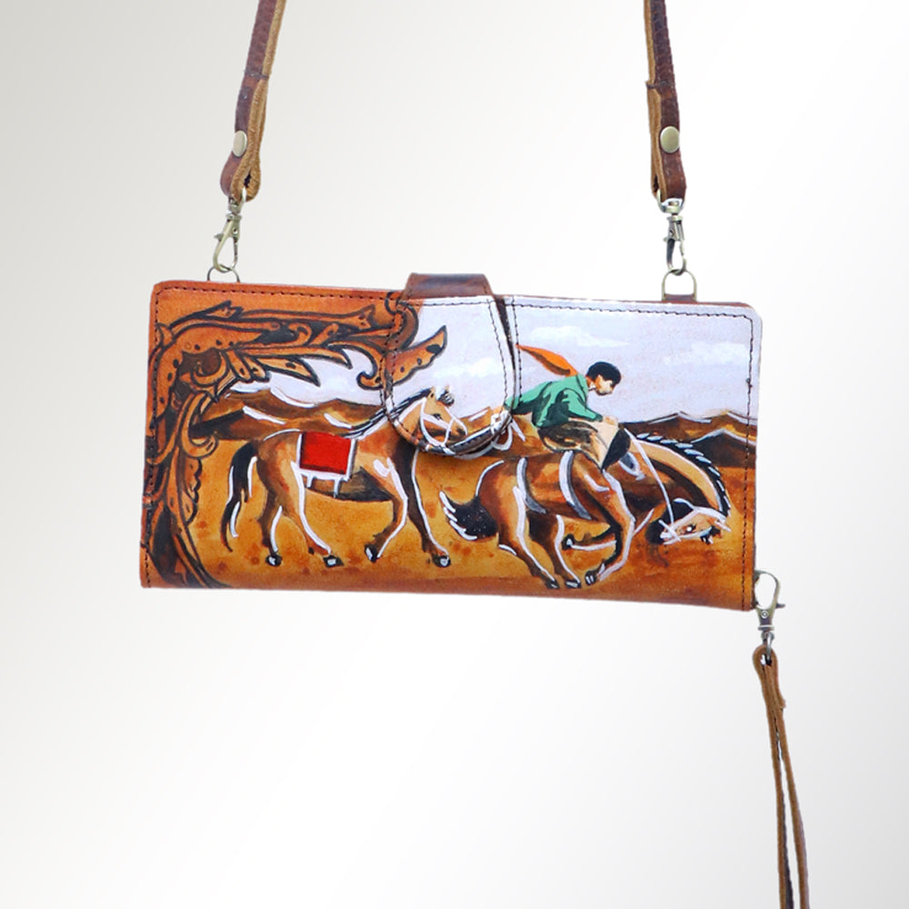 ADBGM113 Hand-Painted Leather Rodeo Wallet Crossbody-Western Design