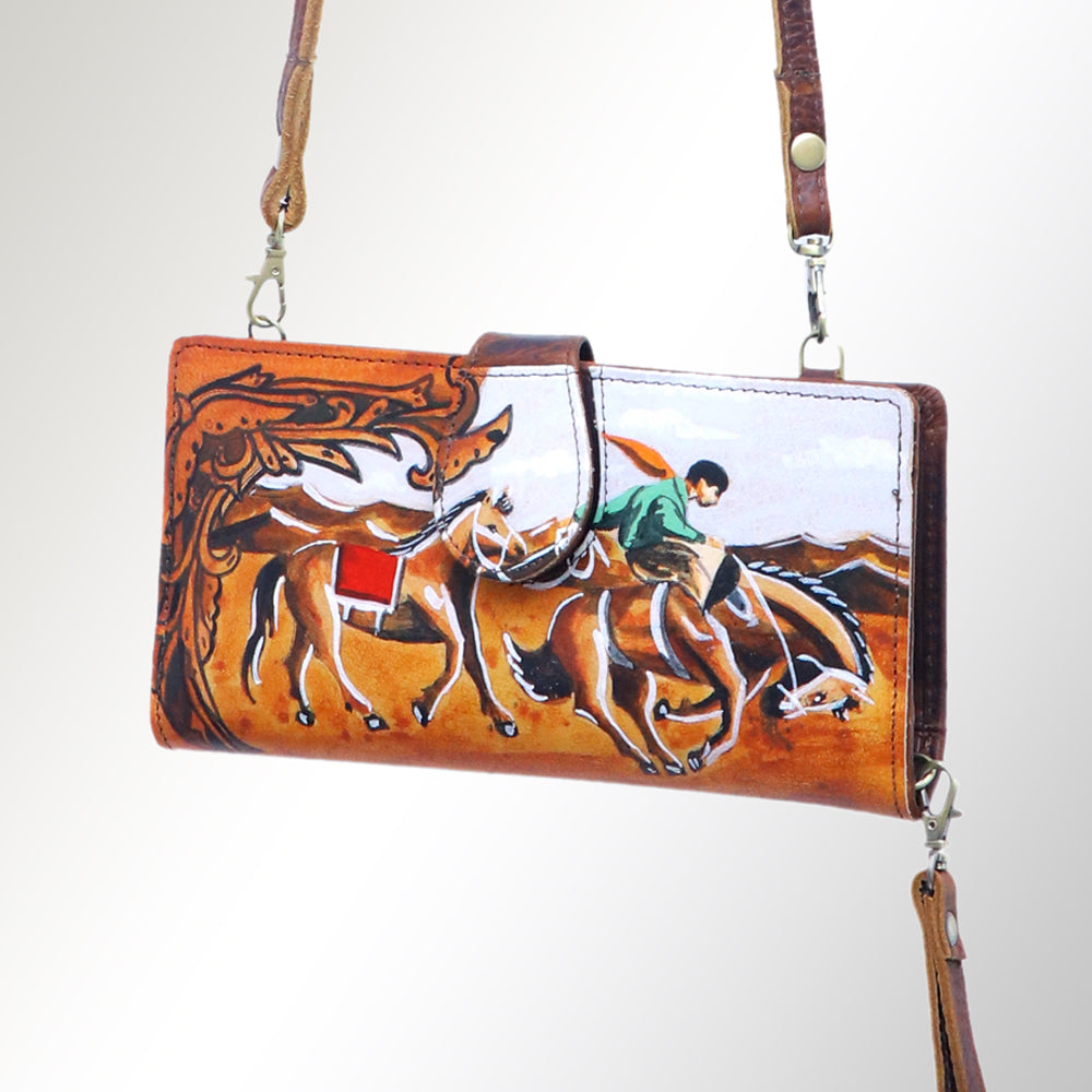 ADBGM113 Hand-Painted Leather Rodeo Wallet Crossbody-Western Design