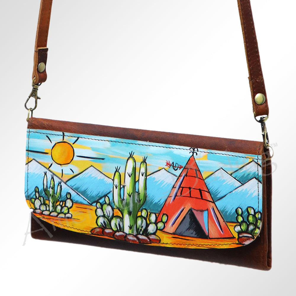ADBGM112 Hand-Painted Leather Crossbody Clutch - Western Design by American Darling