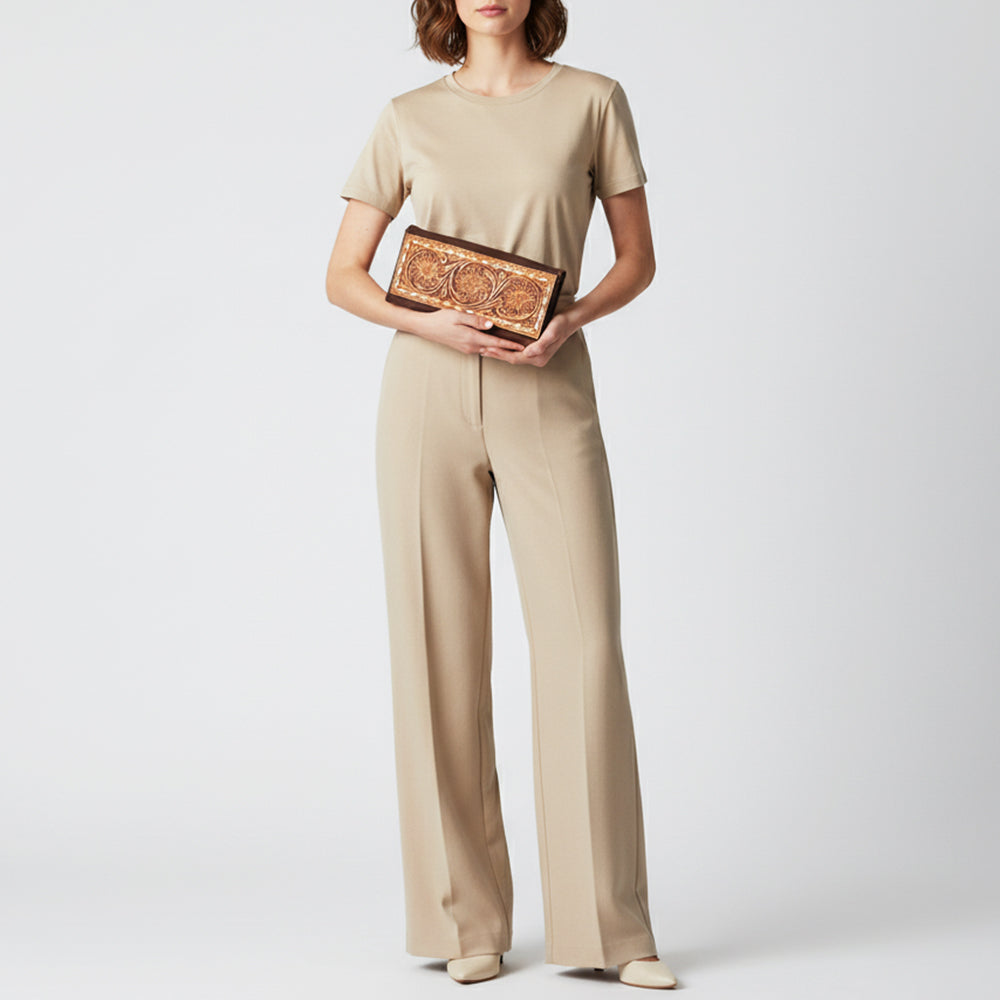 LC-ADBGZ404 Western Hand-Tooled Leather Women Wallet - Sunflower Floral Design