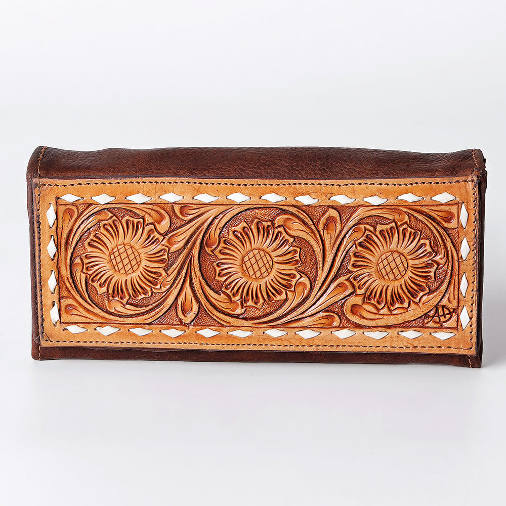LC-ADBGZ404 Western Hand-Tooled Leather Women Wallet - Sunflower Floral Design