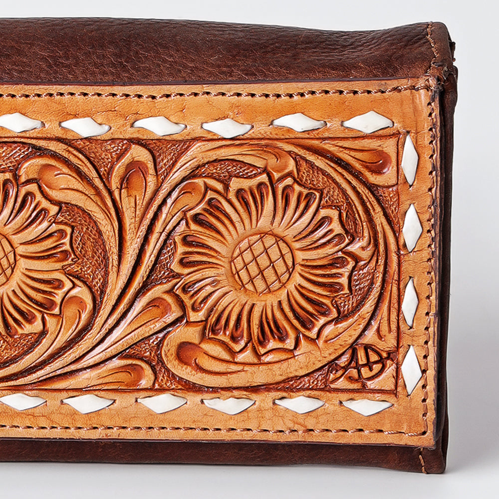 LC-ADBGZ404 Western Hand-Tooled Leather Women Wallet - Sunflower Floral Design