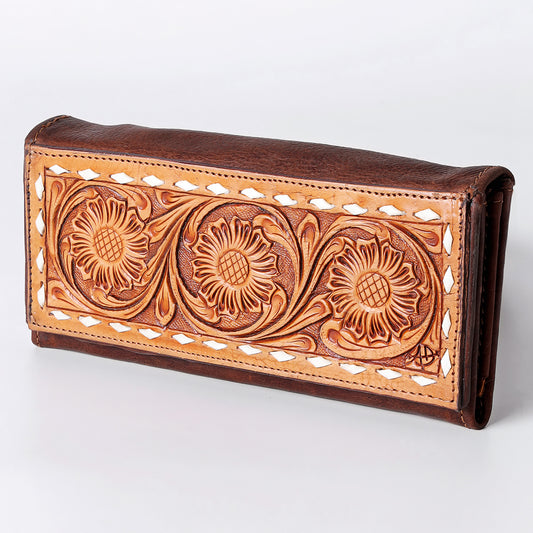 LC-ADBGZ404 Western Hand-Tooled Leather Women Wallet - Sunflower Floral Design
