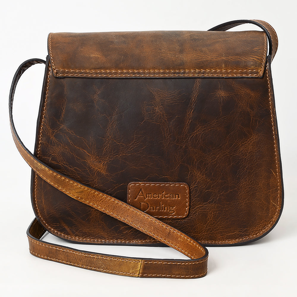 LC-ADBGZ409A Tooled Leather Crossbody Flap Bag - Western Floral Saddle Purse