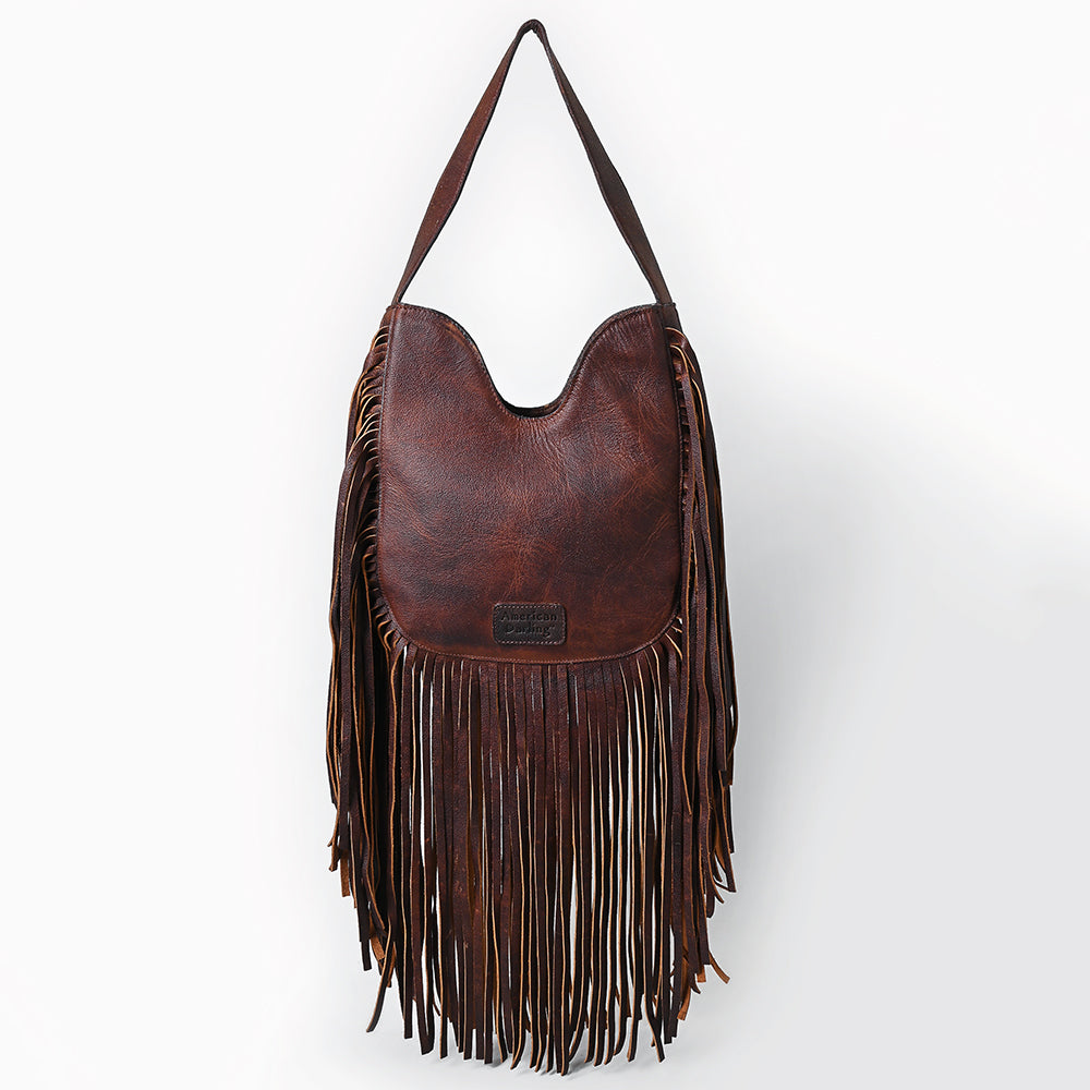 ADBGZ473 Hand-Tooled Leather Western Fringe Hobo Bag - Floral Saddle Design