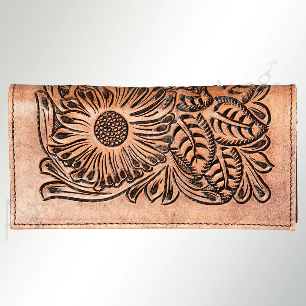 ADBG258 American Darling Wallet Bag - Hand Tooled Floral Leather & Buck Stitched Western Wallet
