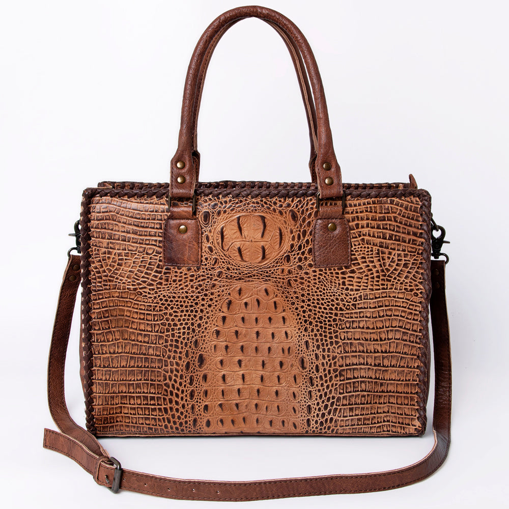 ADBG235 Genuine Crocodile Leather Tote Bag with Hand-Stitched Details & Adjustable Strap