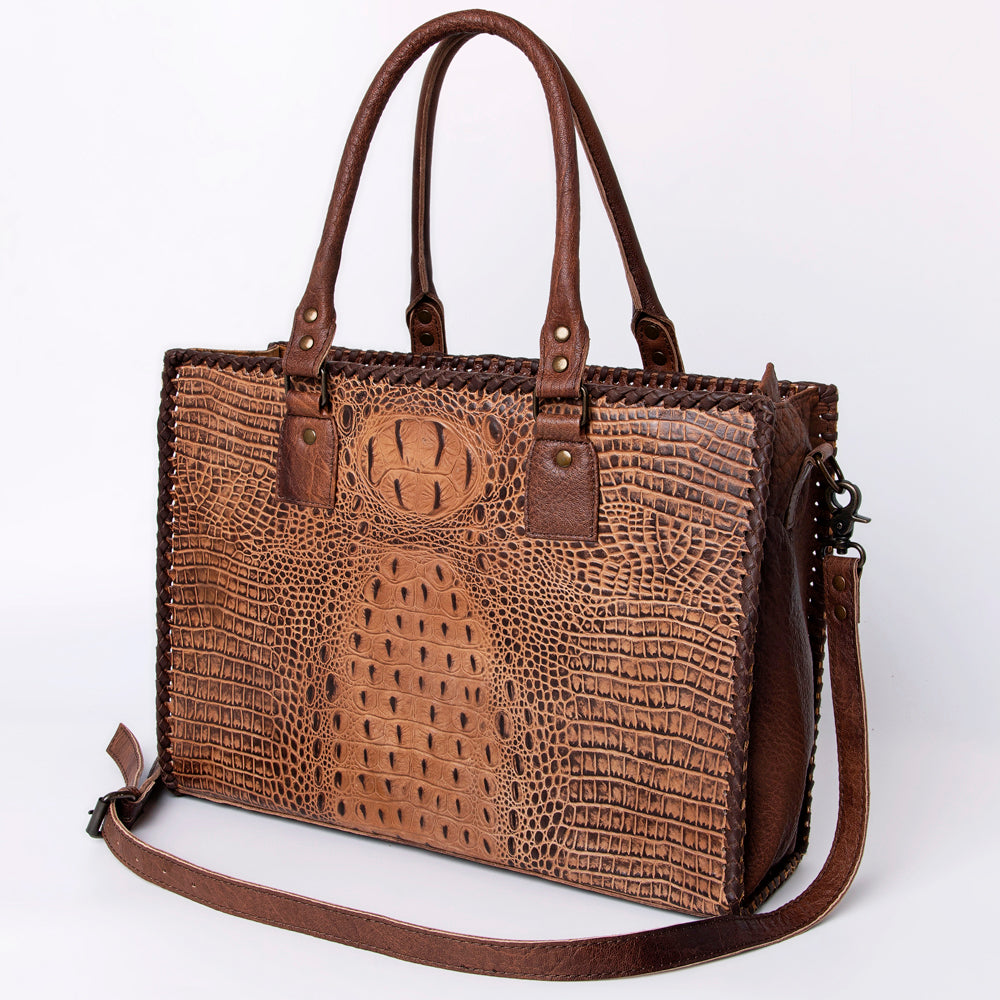 ADBG235 Genuine Crocodile Leather Tote Bag with Hand-Stitched Details & Adjustable Strap