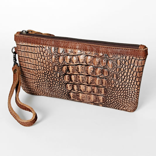 ADBG765 American Darling Western Leather Wristlet Bag - Crocodile Embossed Handcrafted Clutch