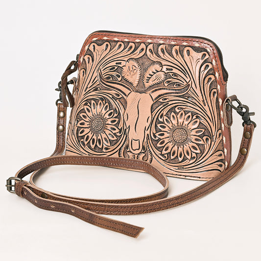 ADBG769 Western Tooled Leather Crossbody with Longhorn Design American Darling