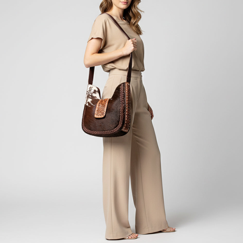 LC-ADBGZ486 Hobo Hand Tooled Hair-On Genuine Leather Women Bag Western Handbag Purse