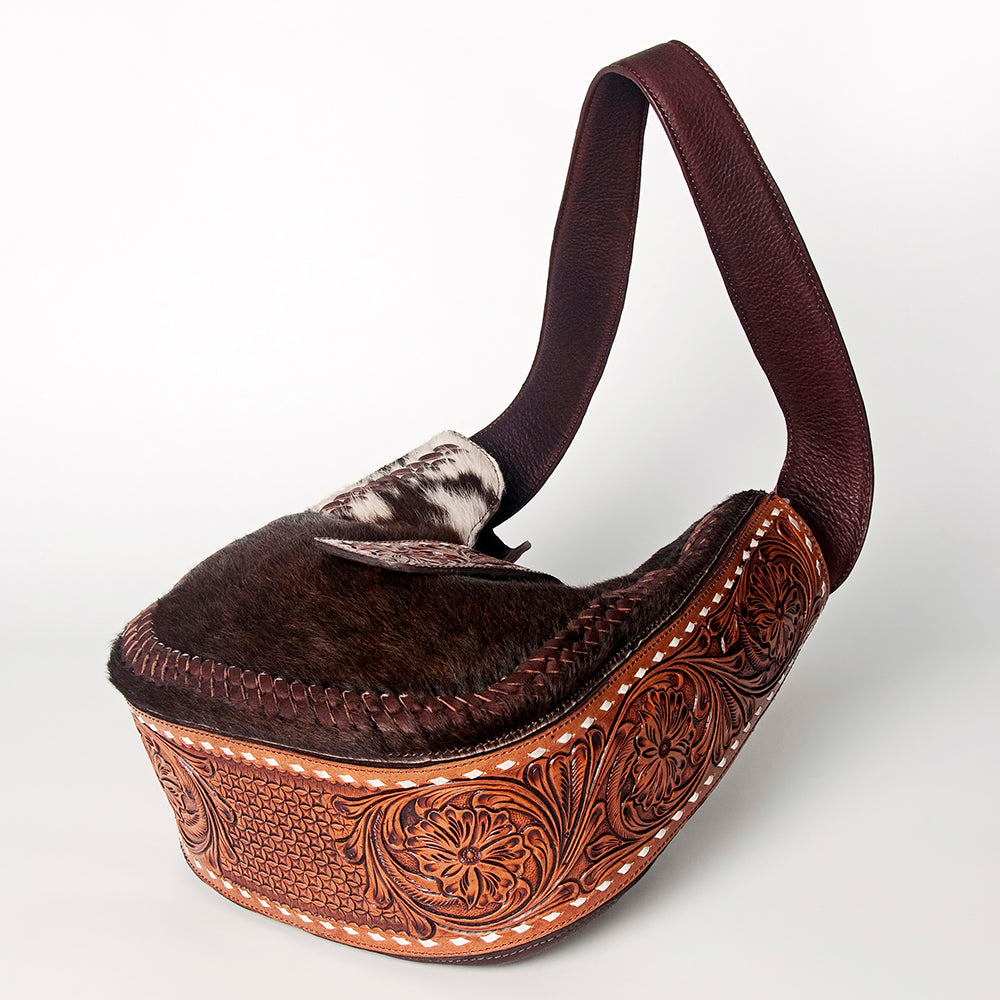 LC-ADBGZ486 Hobo Hand Tooled Hair-On Genuine Leather Women Bag Western Handbag Purse