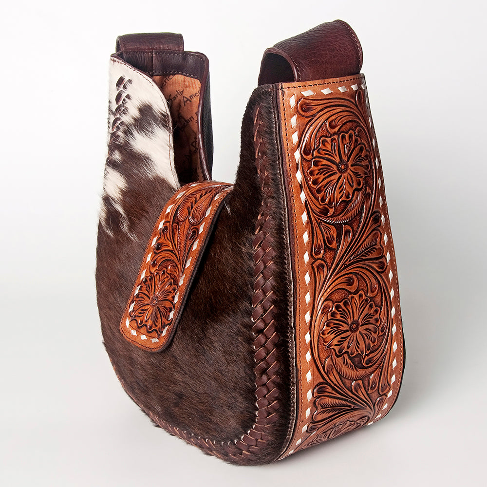 LC-ADBGZ486 Hobo Hand Tooled Hair-On Genuine Leather Women Bag Western Handbag Purse