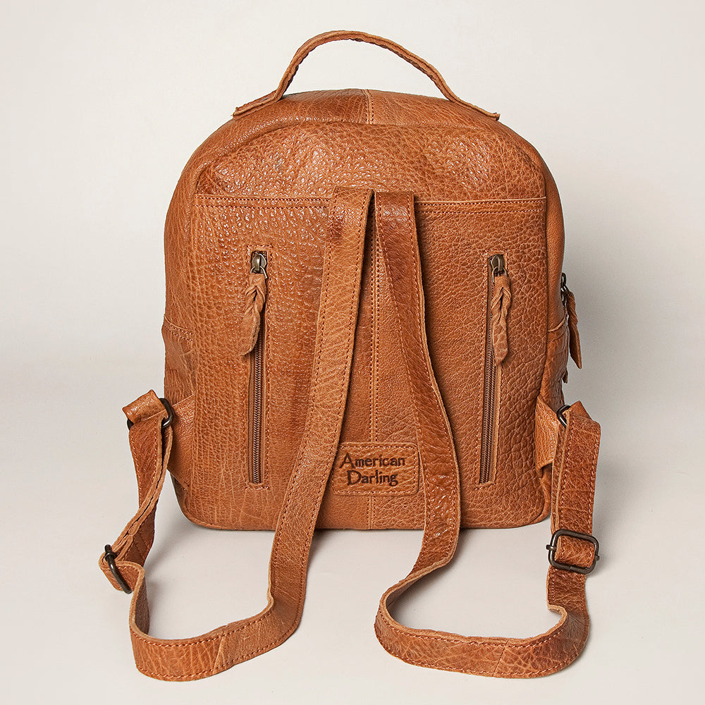 LC-ADBGZ357A Tan Leather Backpack with Cowhide & Fringe - Western Hair-On Hide Daypack