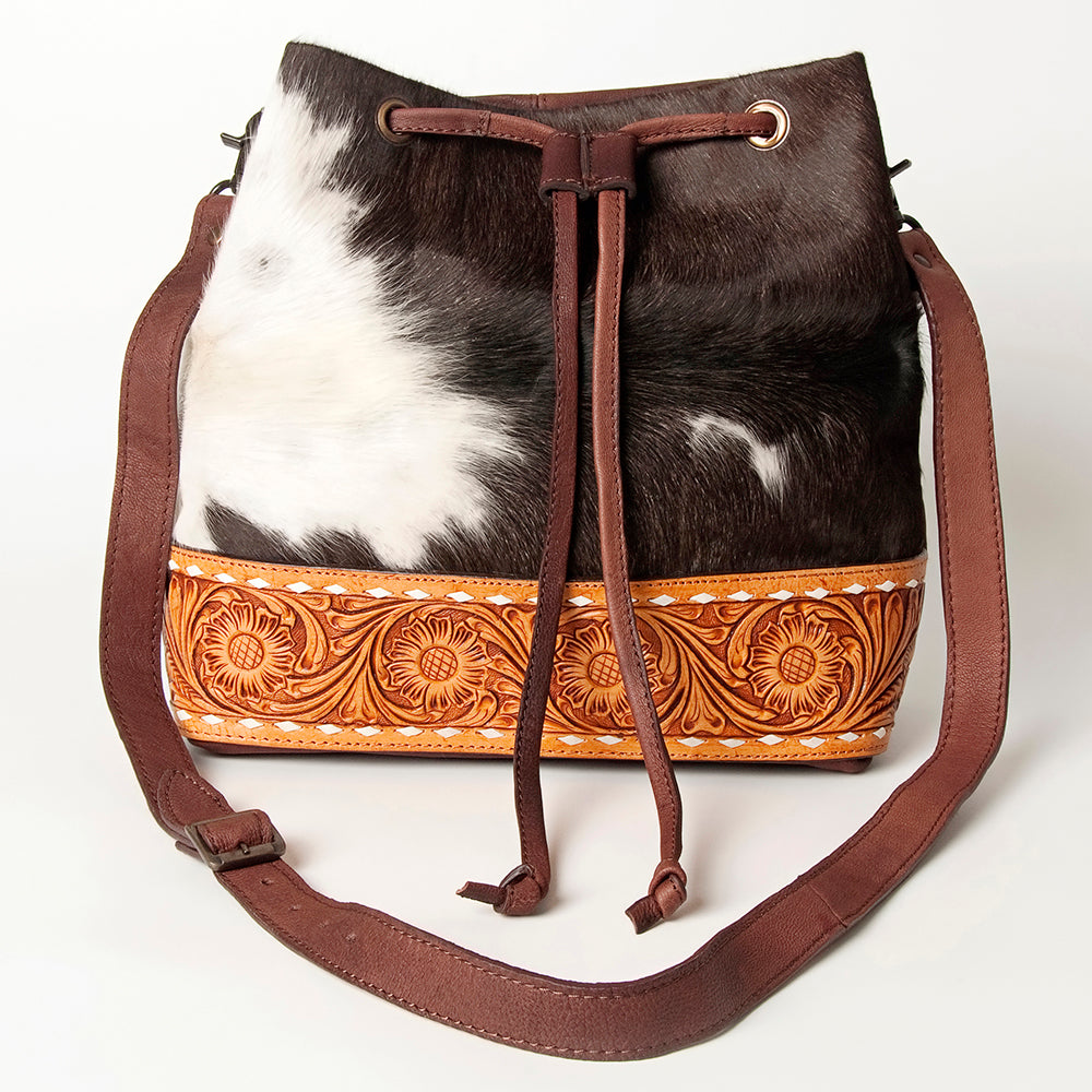 LC-ADBGZ454B Cowhide & Tooled Leather Drawstring Bucket Bag - American Darling