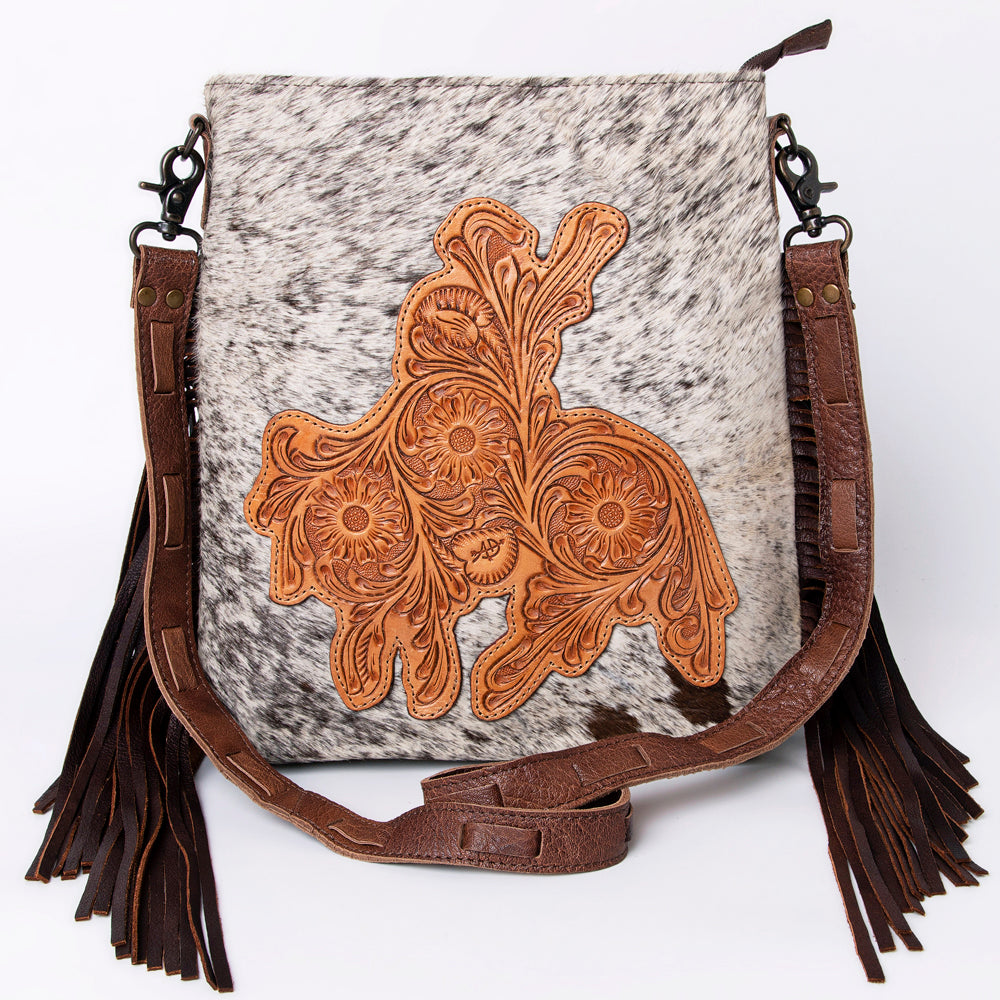 LC-ADBG719 Hair-On Cowhide Crossbody Bag with Leather Fringe