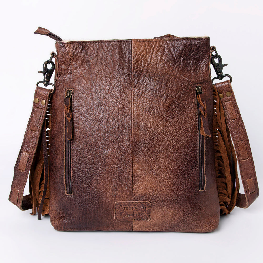 LC-ADBG719 Hair-On Cowhide Crossbody Bag with Leather Fringe