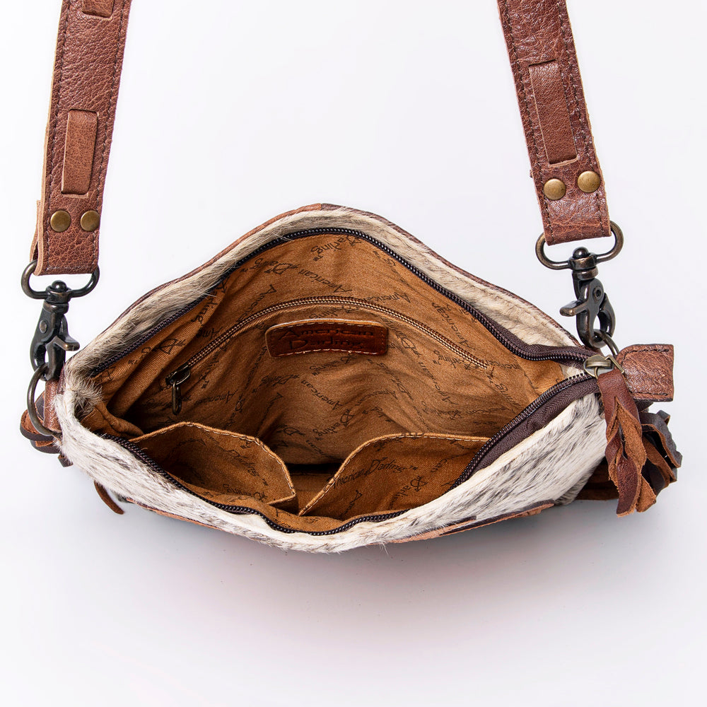 LC-ADBG719 Hair-On Cowhide Crossbody Bag with Leather Fringe