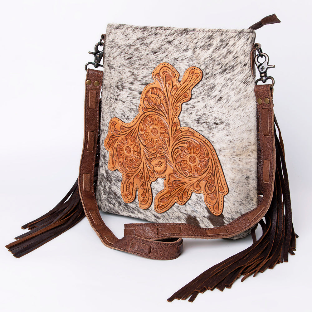 LC-ADBG719 Hair-On Cowhide Crossbody Bag with Leather Fringe