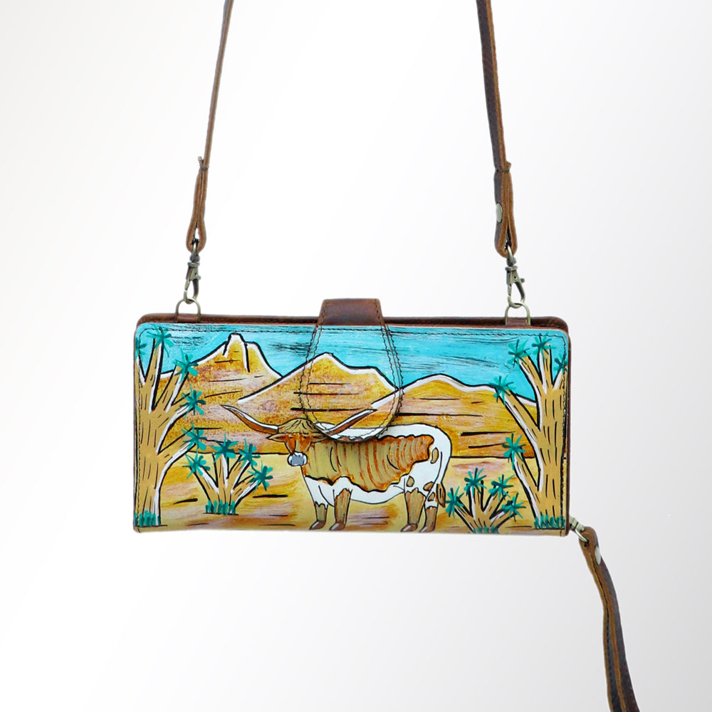 ADBGM113 Hand-Painted Leather Wallet Crossbody - Rodeo & Floral Design