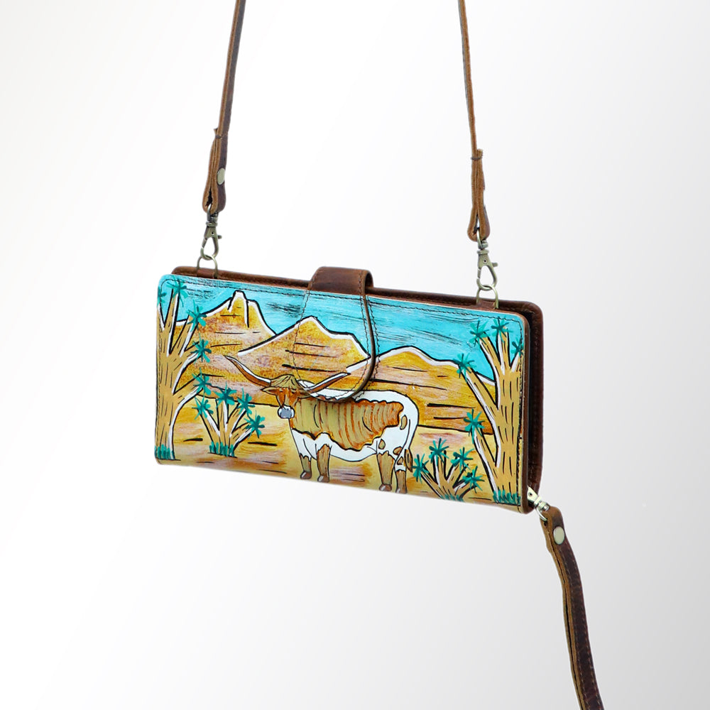 ADBGM113 Hand-Painted Leather Wallet Crossbody - Rodeo & Floral Design