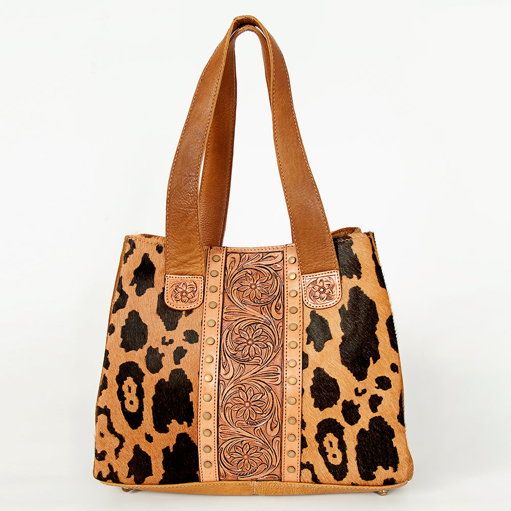 LC-ADBGA210 Western Tooled Leather Tote Bag with Hair-On Hide