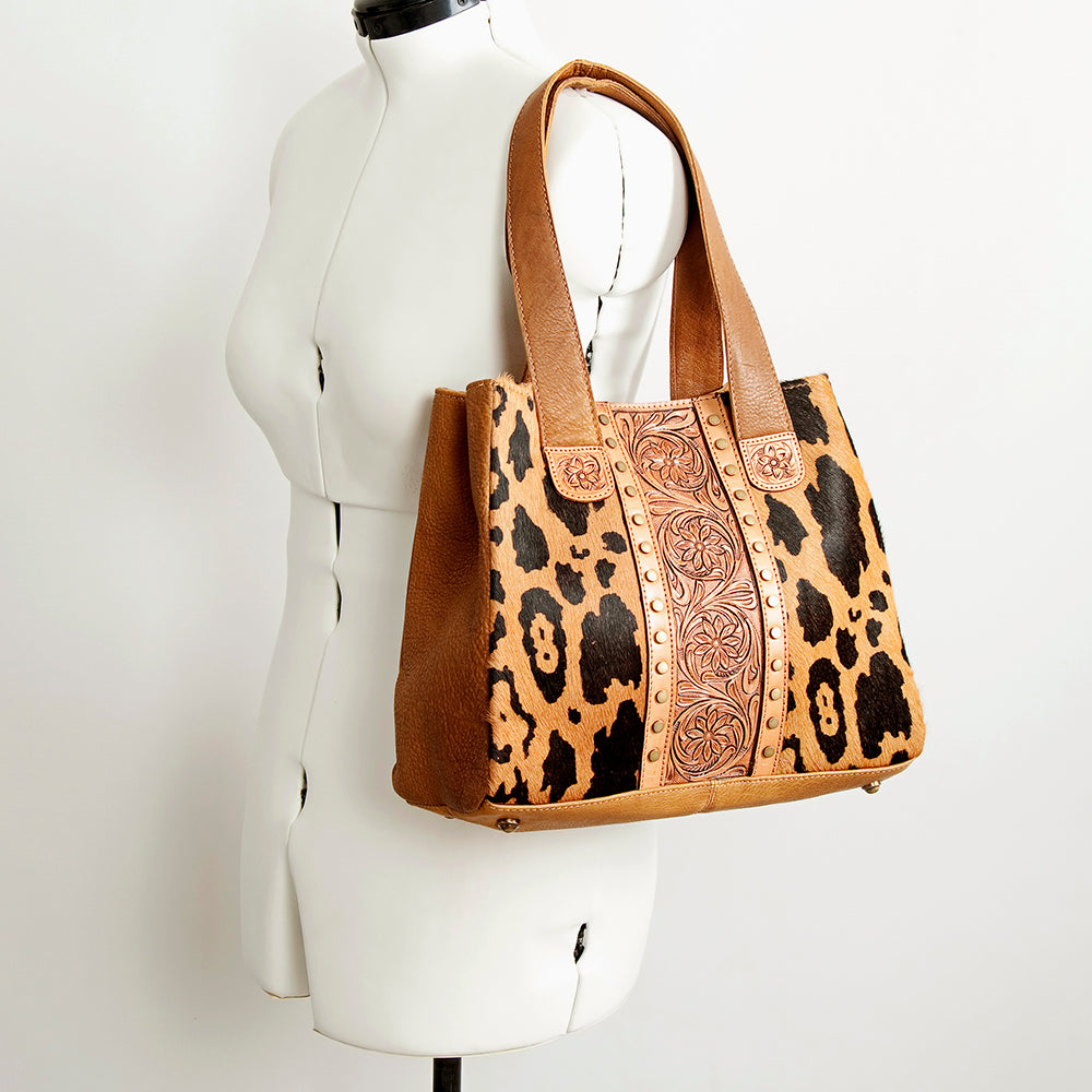 LC-ADBGA210 Western Tooled Leather Tote Bag with Hair-On Hide