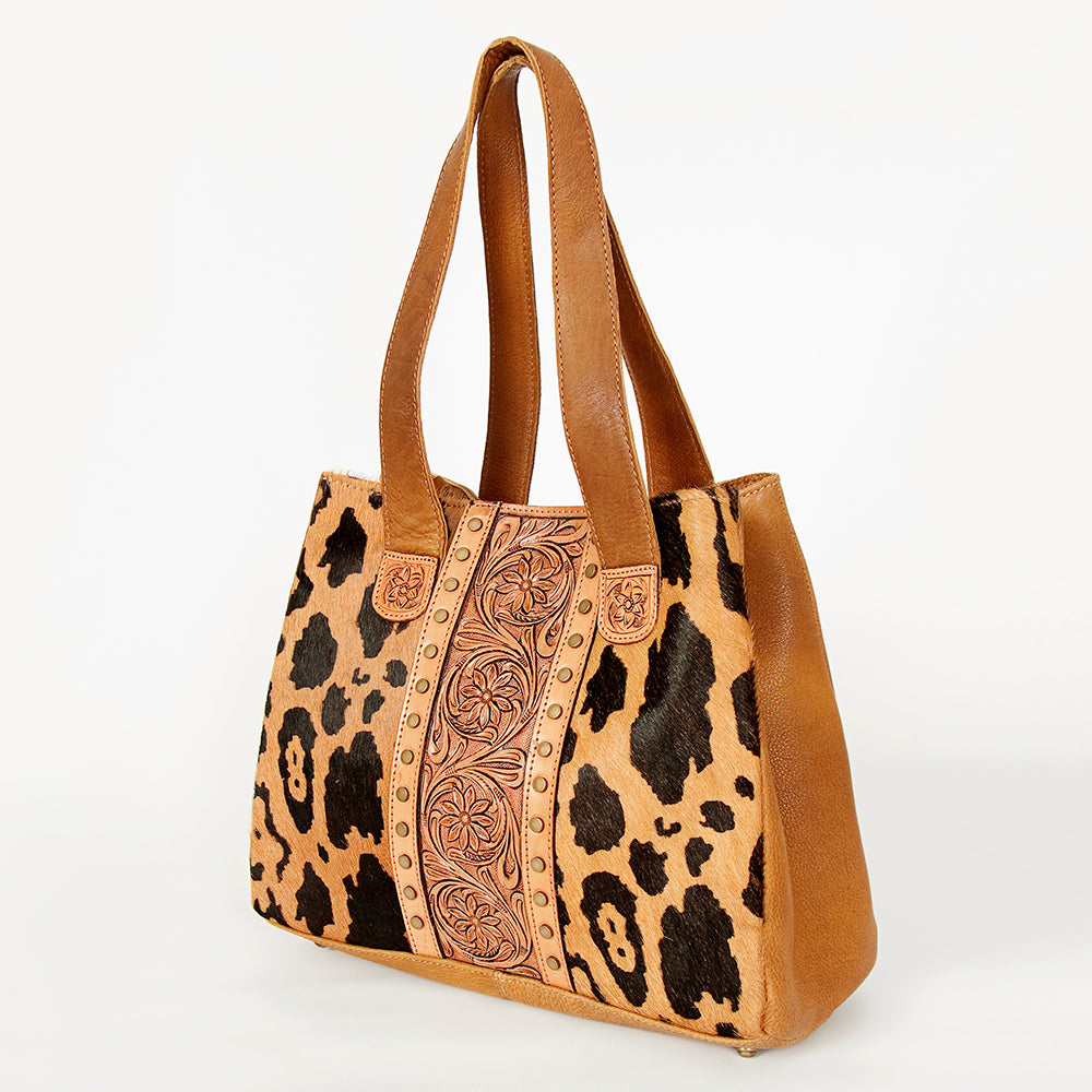 LC-ADBGA210 Western Tooled Leather Tote Bag with Hair-On Hide