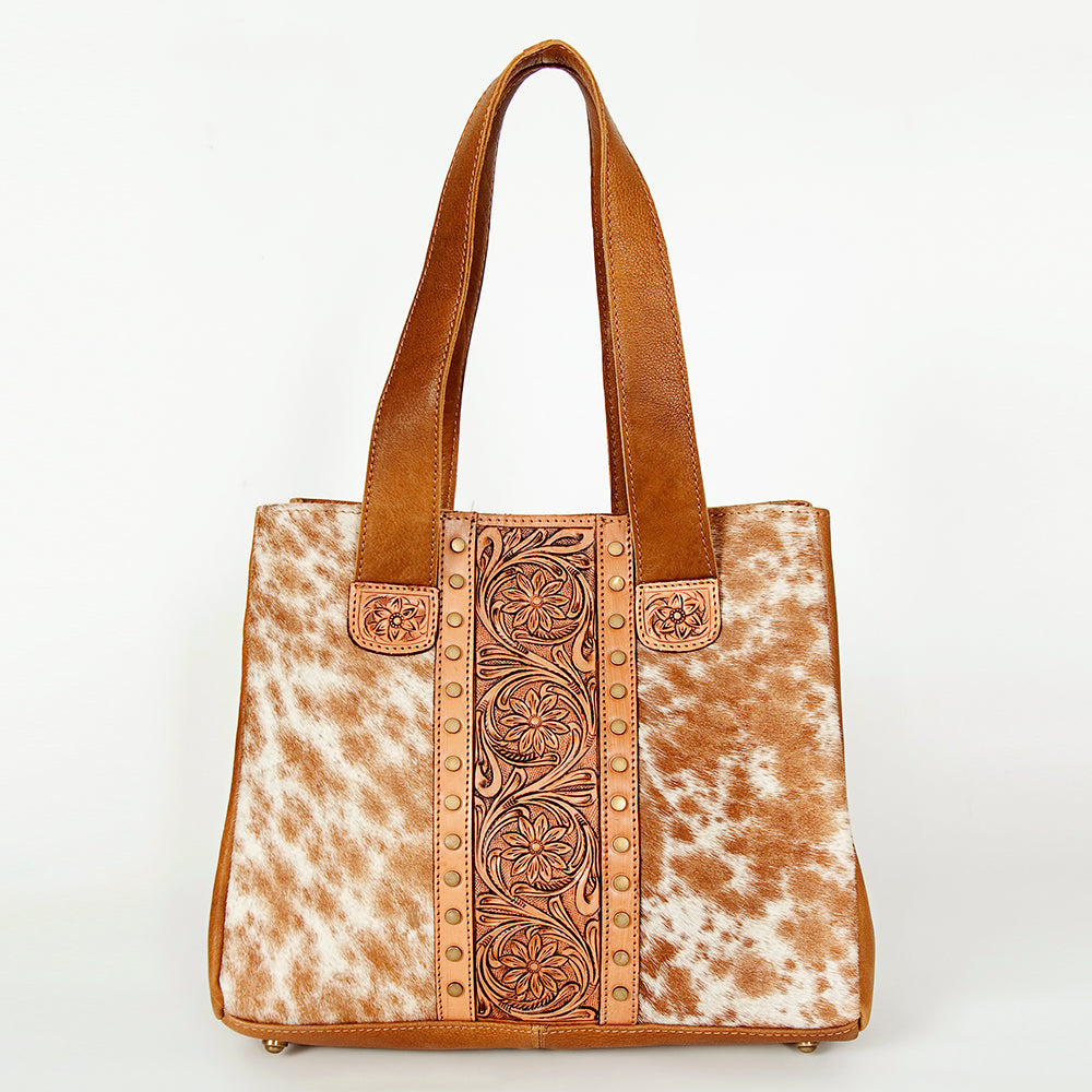 LC-ADBGA210 Western Tooled Leather Tote Bag with Hair-On Hide