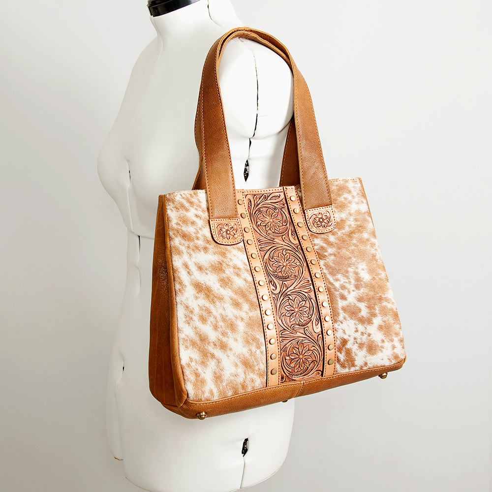 LC-ADBGA210 Western Tooled Leather Tote Bag with Hair-On Hide