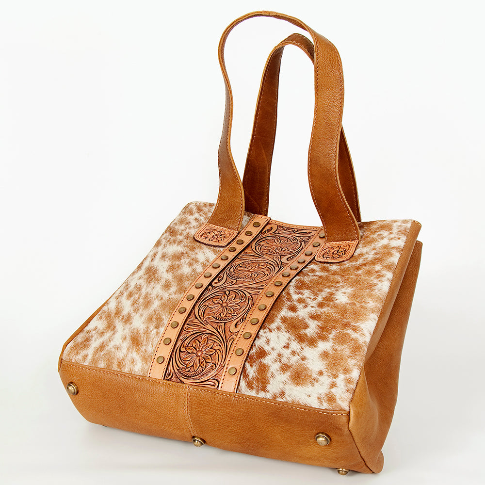 LC-ADBGA210 Western Tooled Leather Tote Bag with Hair-On Hide