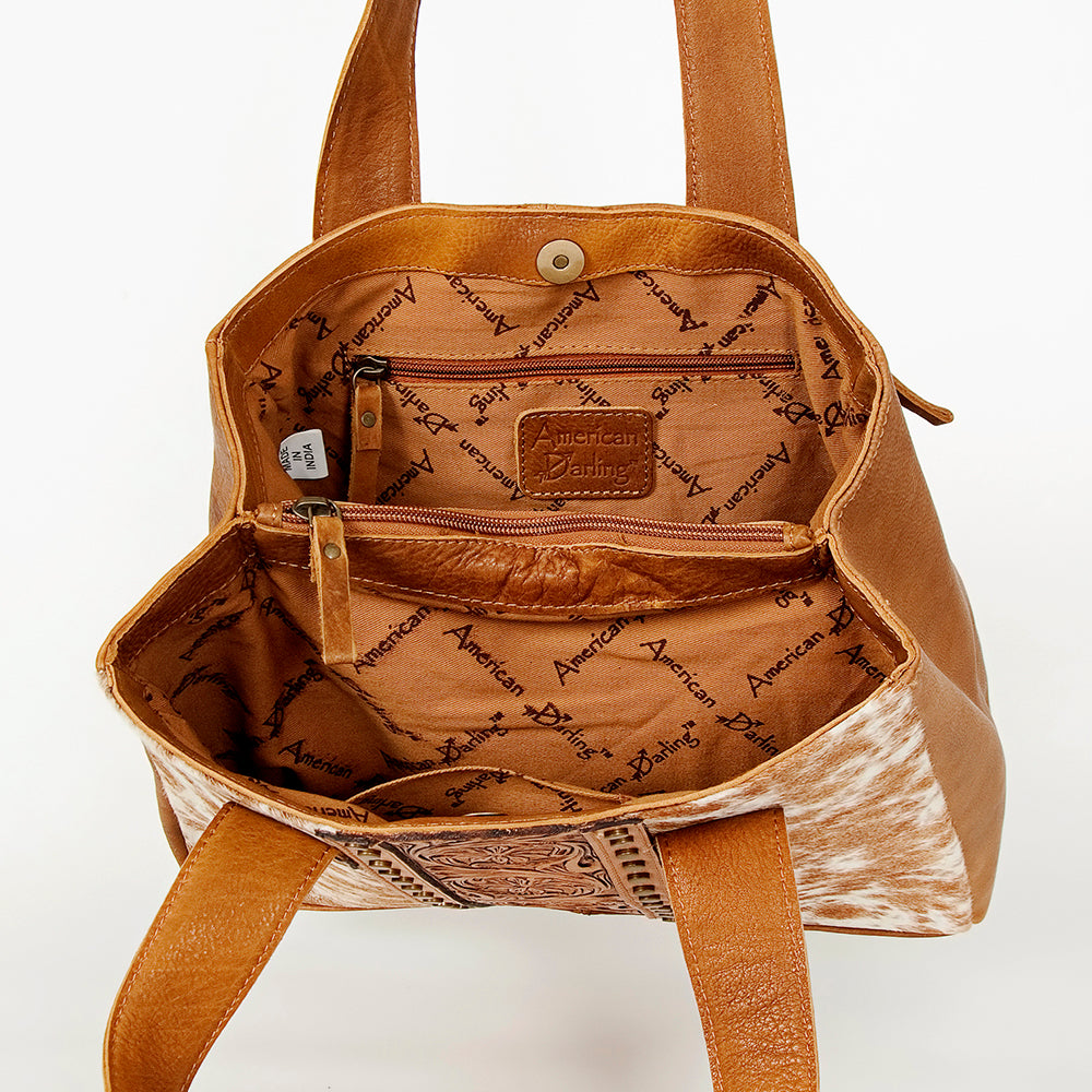 LC-ADBGA210 Western Tooled Leather Tote Bag with Hair-On Hide