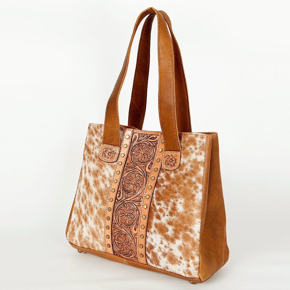 LC-ADBGA210 Western Tooled Leather Tote Bag with Hair-On Hide