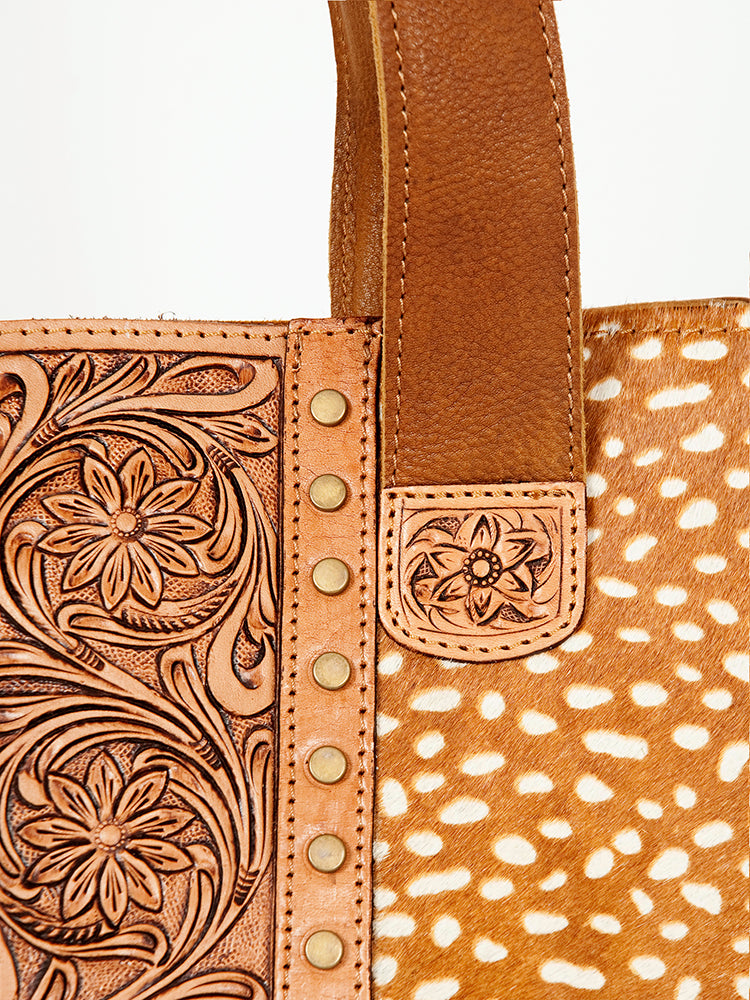 LC-ADBGA210 Western Tooled Leather Tote Bag with Hair-On Hide