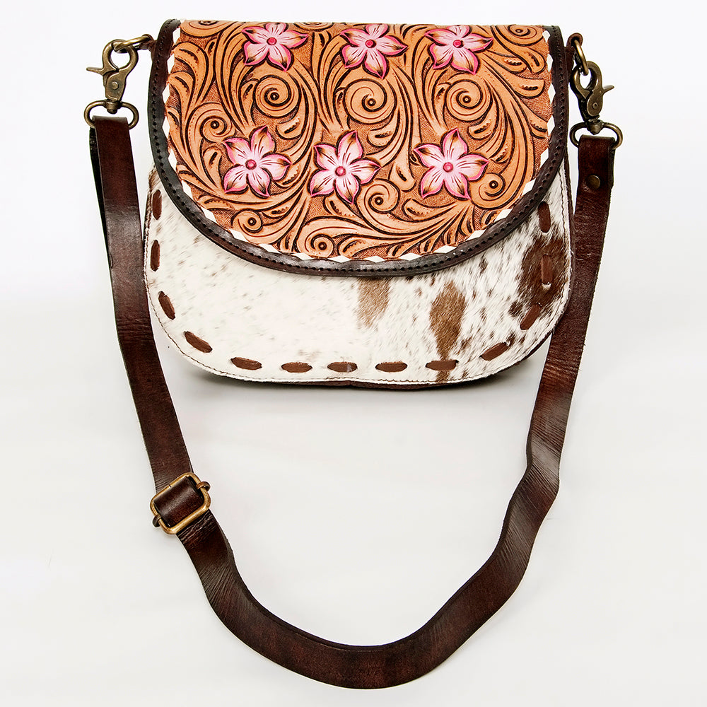 ADBGA211 American Darling Messenger Bag-Floral Hand Tooled Leather & Hair-On Hide