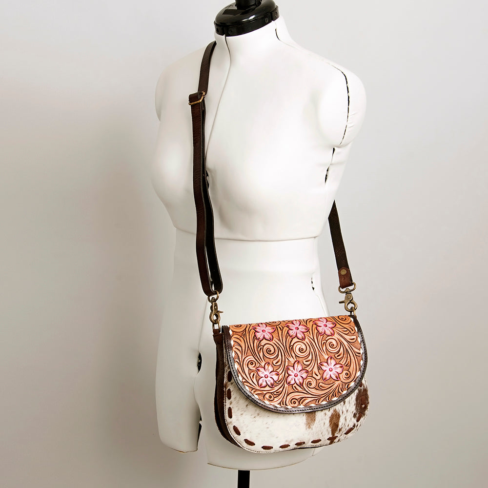 ADBGA211 American Darling Messenger Bag-Floral Hand Tooled Leather & Hair-On Hide