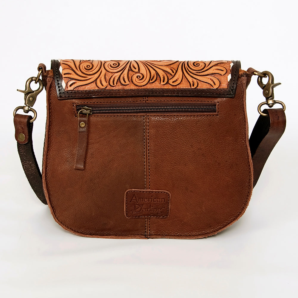 ADBGA211 American Darling Messenger Bag-Floral Hand Tooled Leather & Hair-On Hide