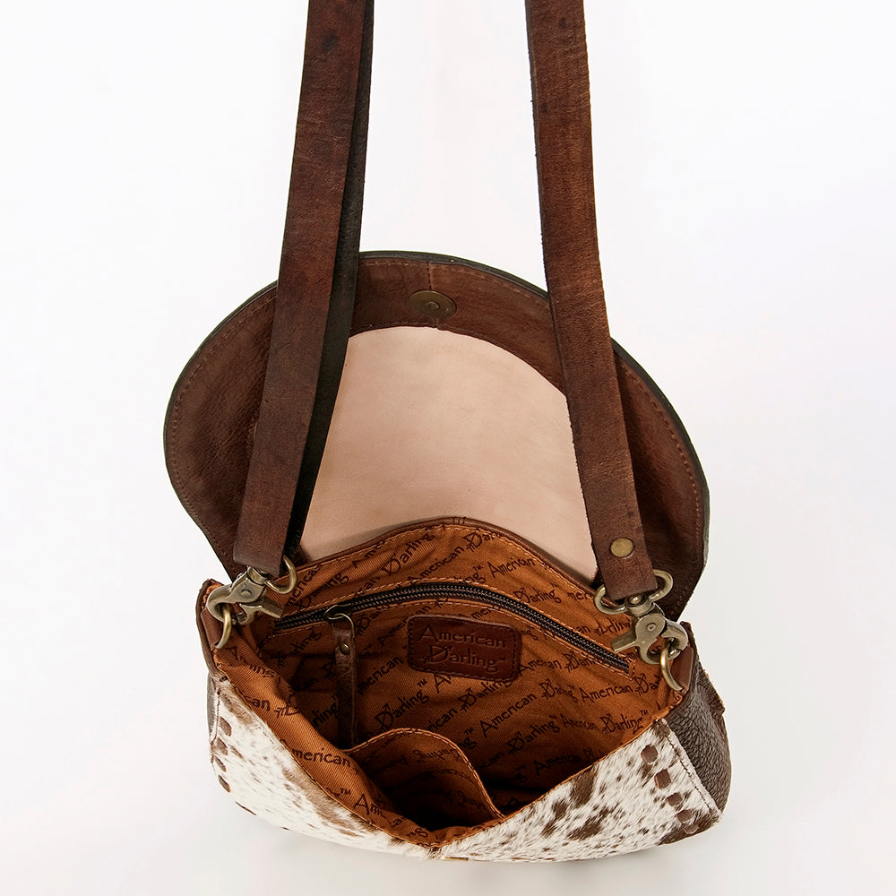 ADBGA211 American Darling Messenger Bag-Floral Hand Tooled Leather & Hair-On Hide