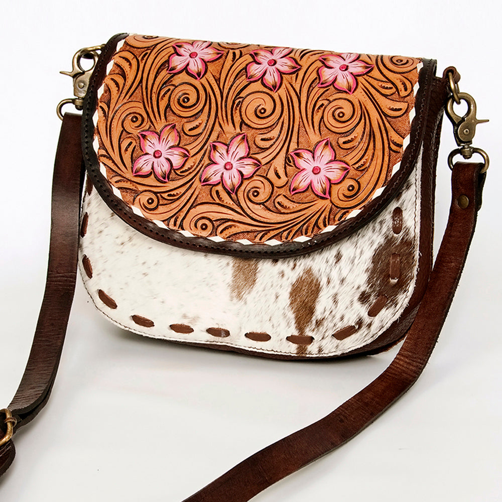 ADBGA211 American Darling Messenger Bag-Floral Hand Tooled Leather & Hair-On Hide