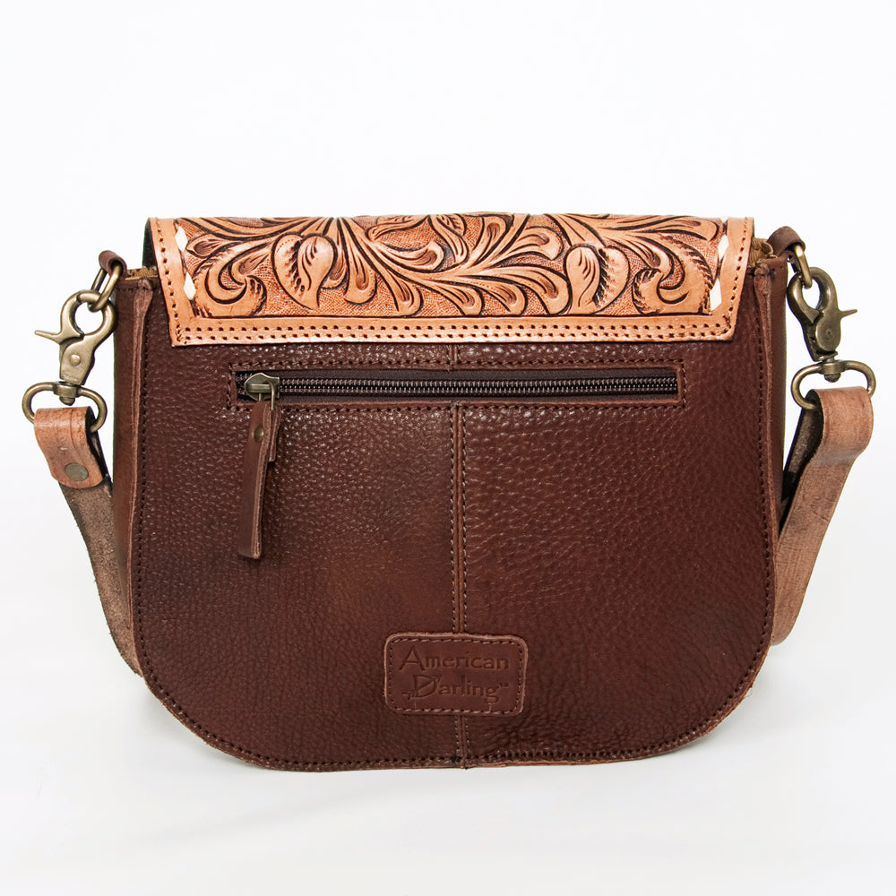 ADBGA211 American Darling Messenger Bag-Floral Hand Tooled Leather & Hair-On Hide